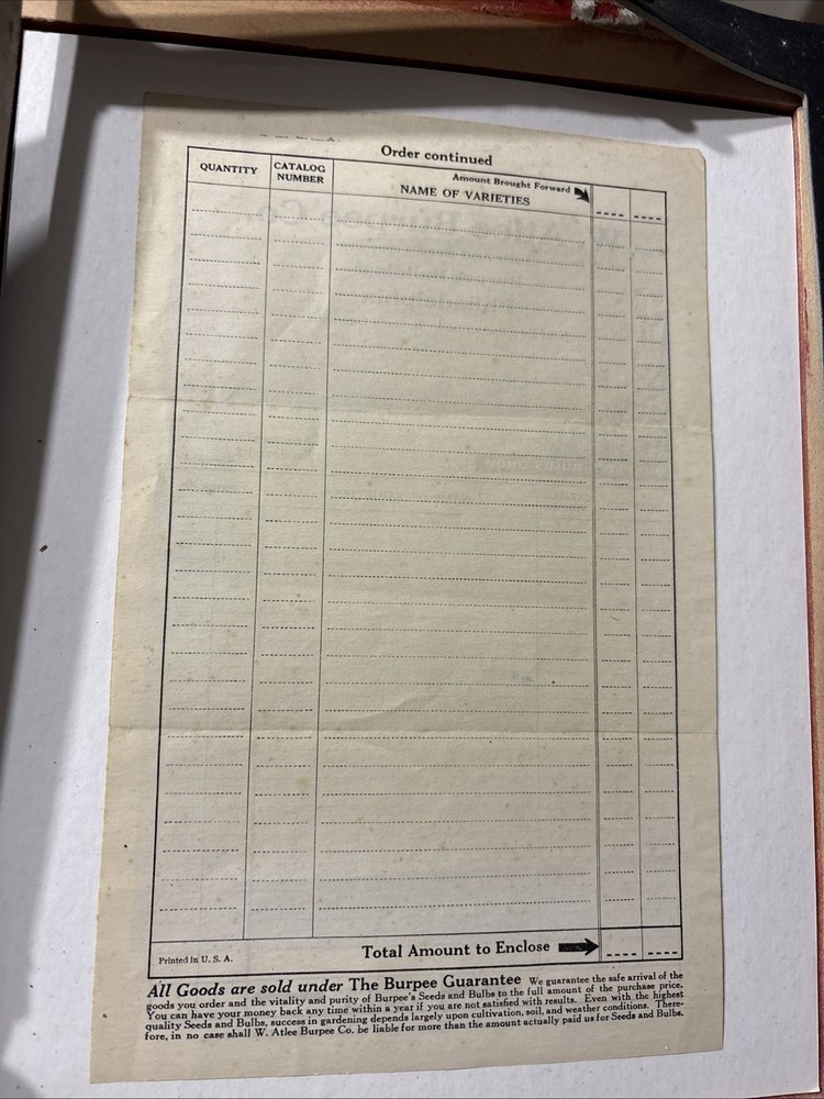 W. Atlee Burpee Co. Vintage Order Form FRAMED
