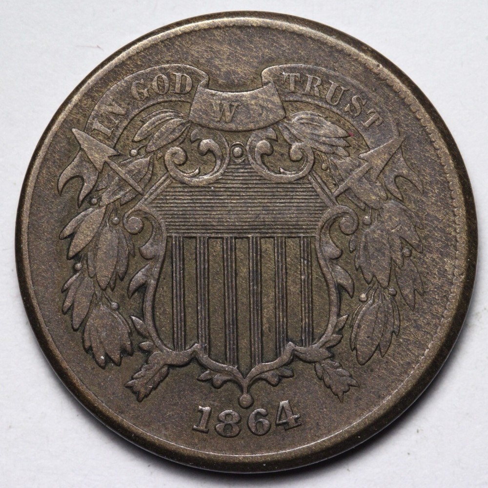 1864 LG MOTTO Two Cent Piece XF E125 KNM