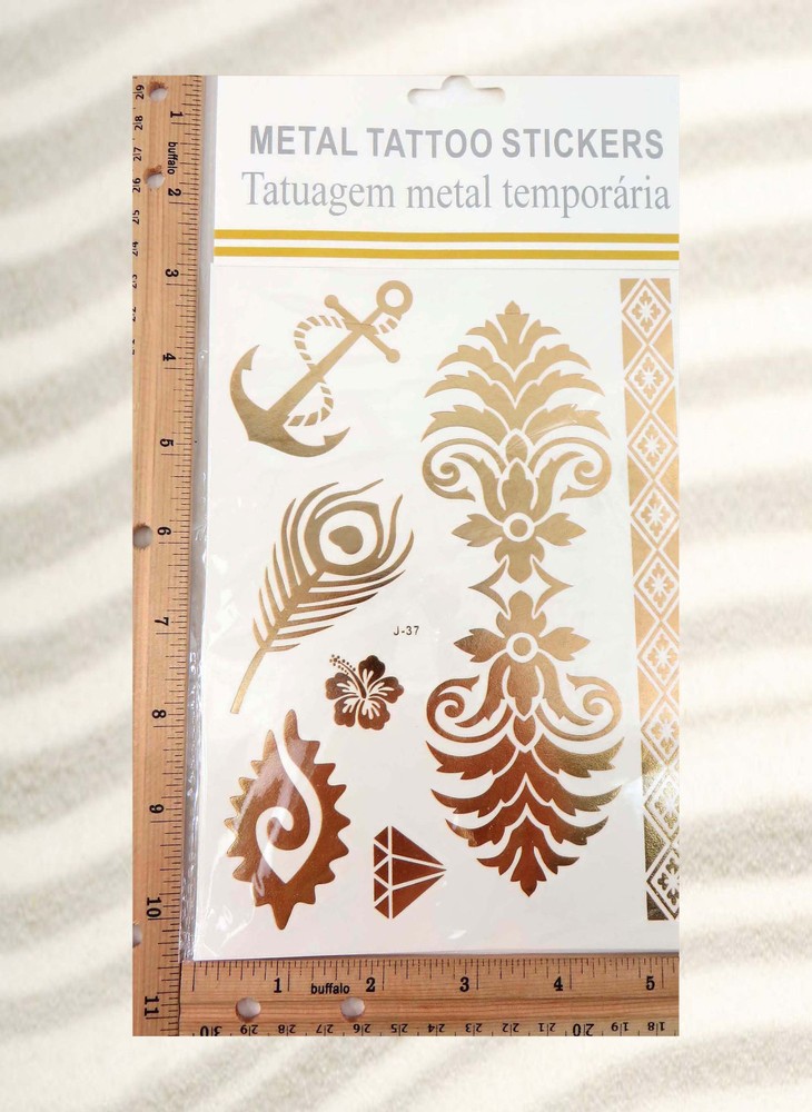 12 sheets metallic gold removable sticker temporary tattoo