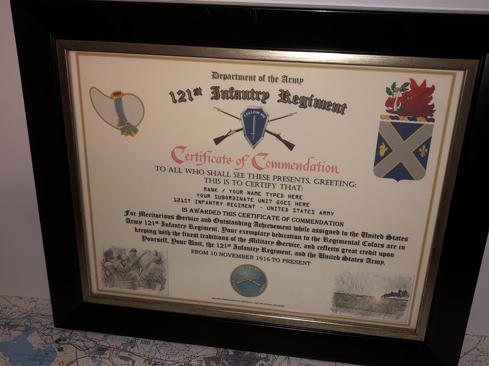 121ST INFANTRY REGIMENT / COMMEMORATIVE - CERTIFICATE OF COMMENDATION