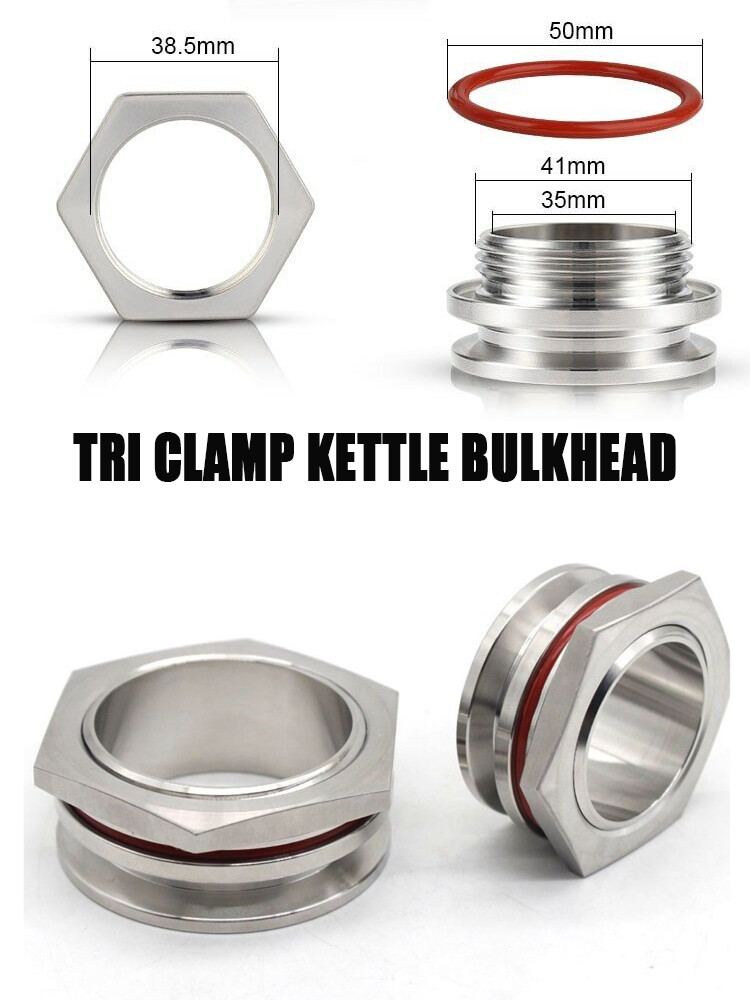 SS304 Stainless Steel Weldless Bulkhead 1.5"/2" Tri Clamp Kettle Bulkhead