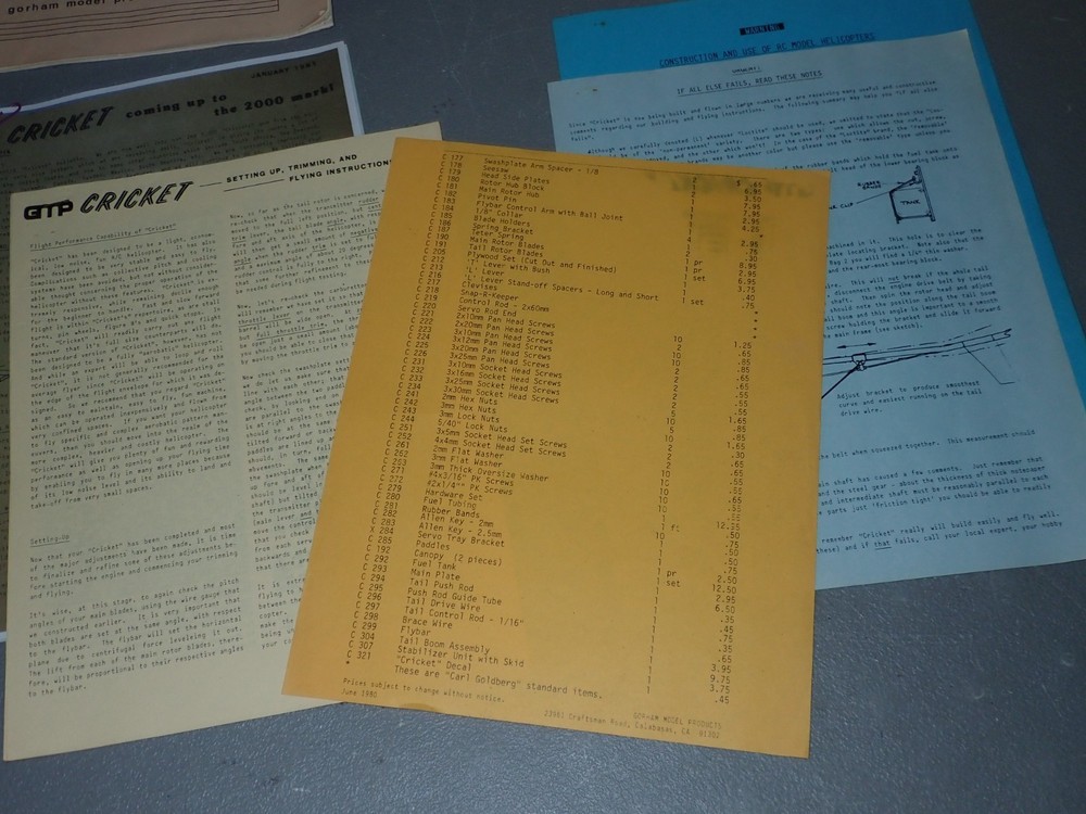 Gorham Cricket 25 RC Helicopter Assembly Instruction Manual
