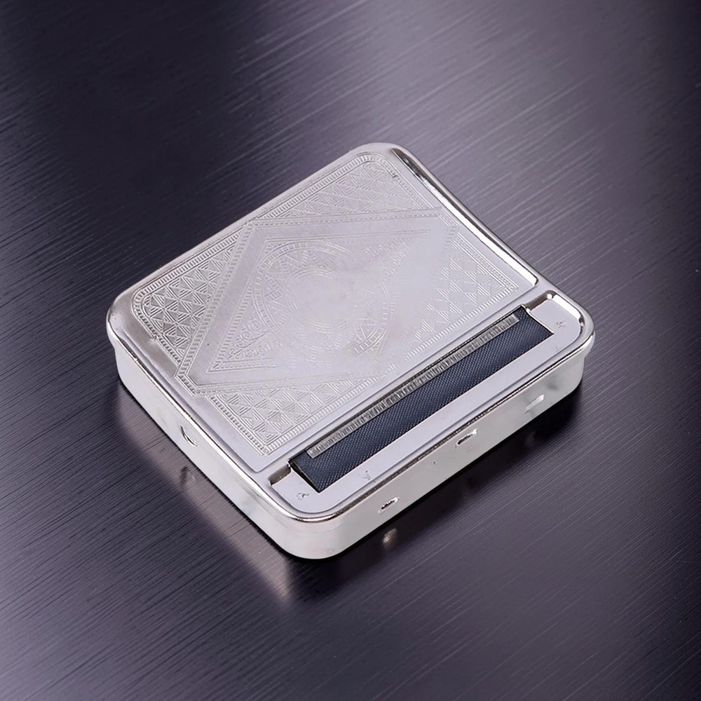 Automatic Cigarette Rolling Machine Stainless Steel Box Case & 10 Pack Papers
