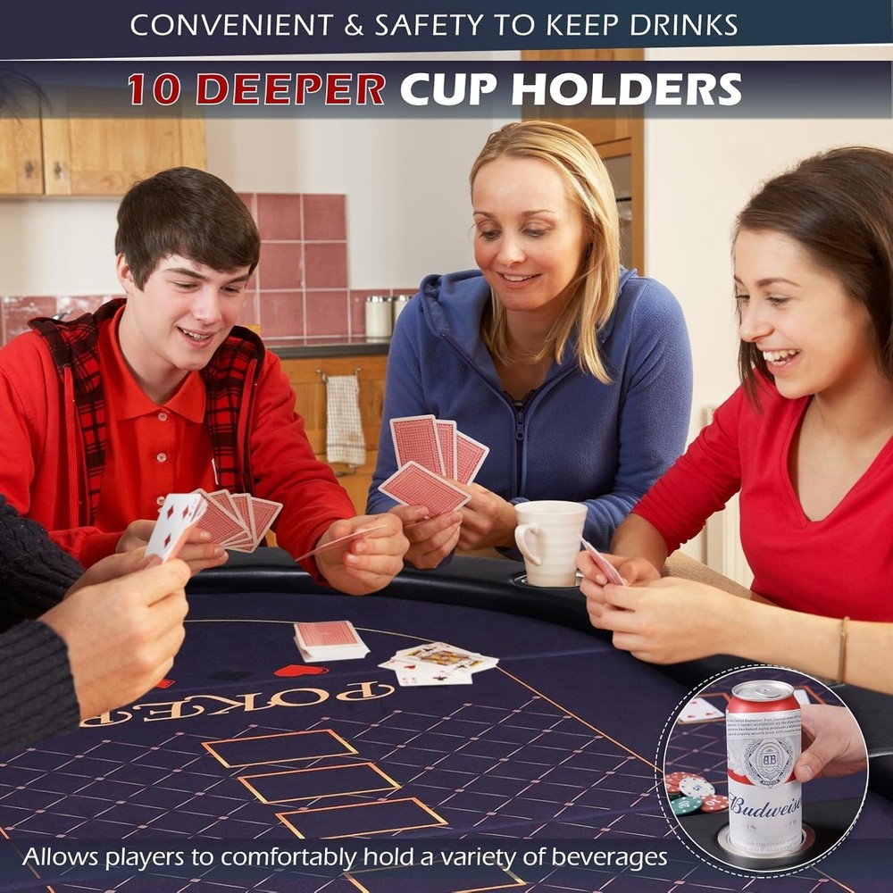Conveniently Foldable Poker Table with Smooth Felt Surface and Accessories