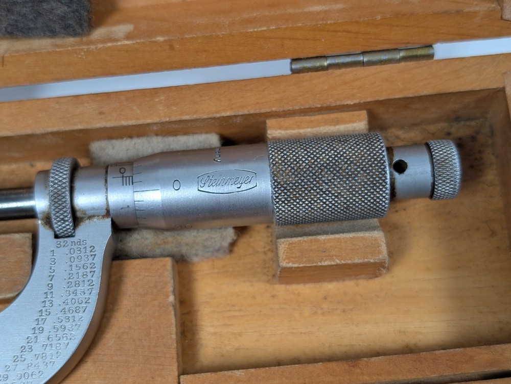 Vintage Steinmeyer Germany Micrometer In Wooden Case Model Micro S