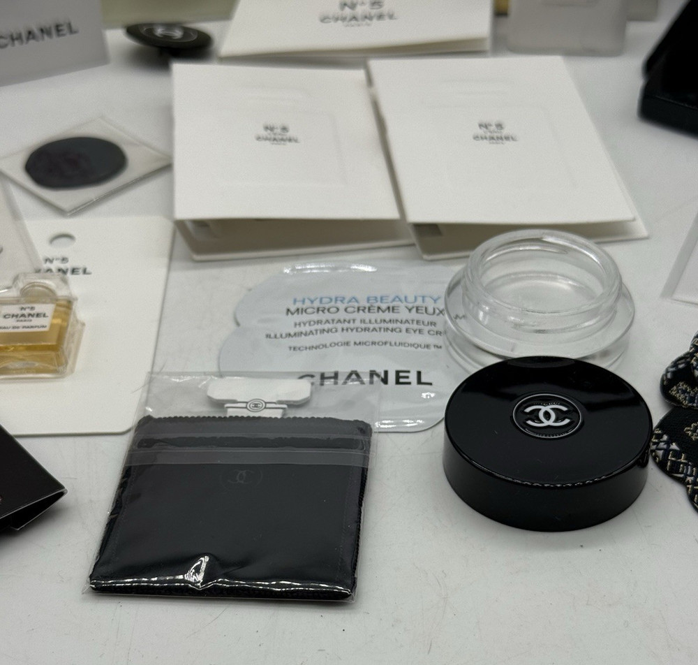 Chanel Misc Lot Perfume Sample Box Bag Sticker Mascara Mirror