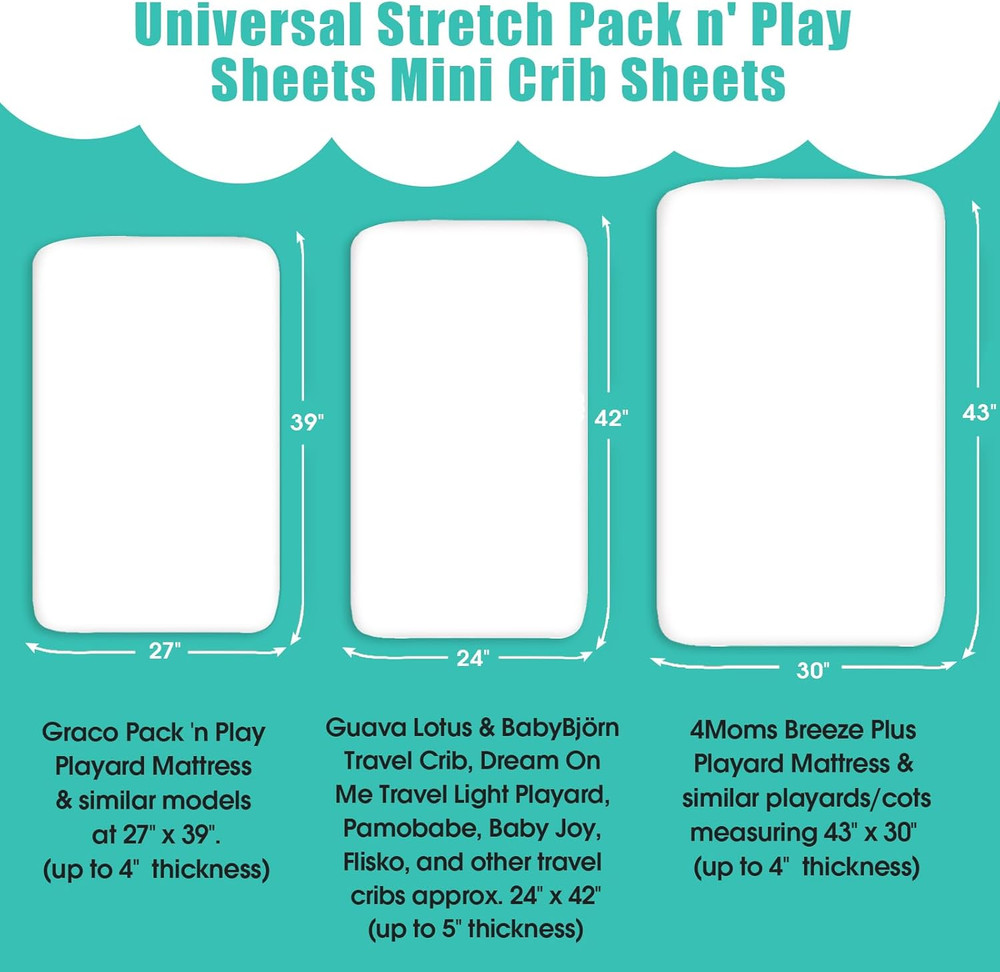 Pack N Play Sheets, 2 Pack Mini Crib Sheets,Stretchy Portable Fitted Playard Sh