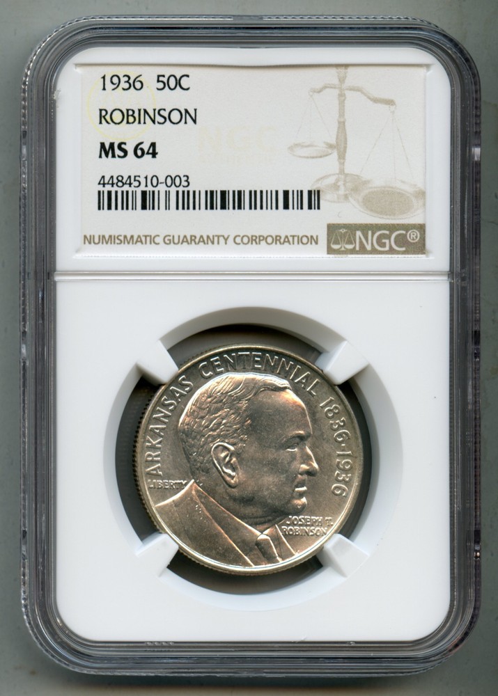 1936 Arkansas Centennial Robinson Commemorative Silver Half Dollar NGC MS 64