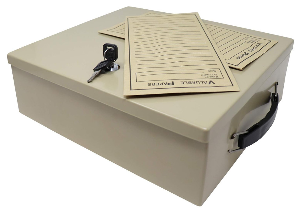 Fire-Retardant Security Safe Box with Key Lock, Portable Document Storage Box