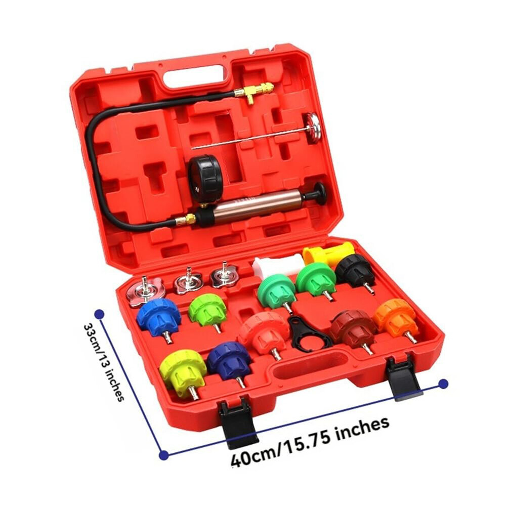 18Pcs Radiator Pump Pressure Leak Tester Detector Coolant System Test Tool Kit