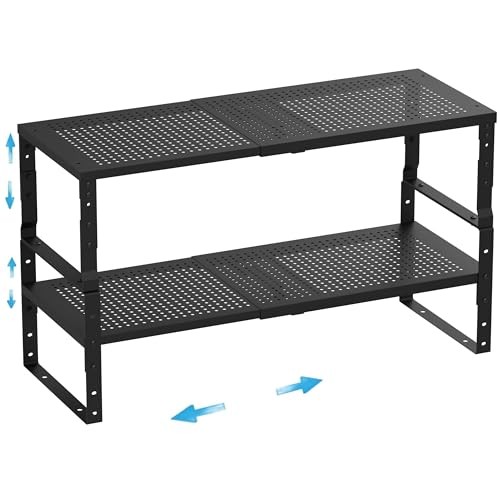 Expandable,Adjustable & Stackable Spice Rack, Cabinet 2PACKS/BLACK/LARGE Black