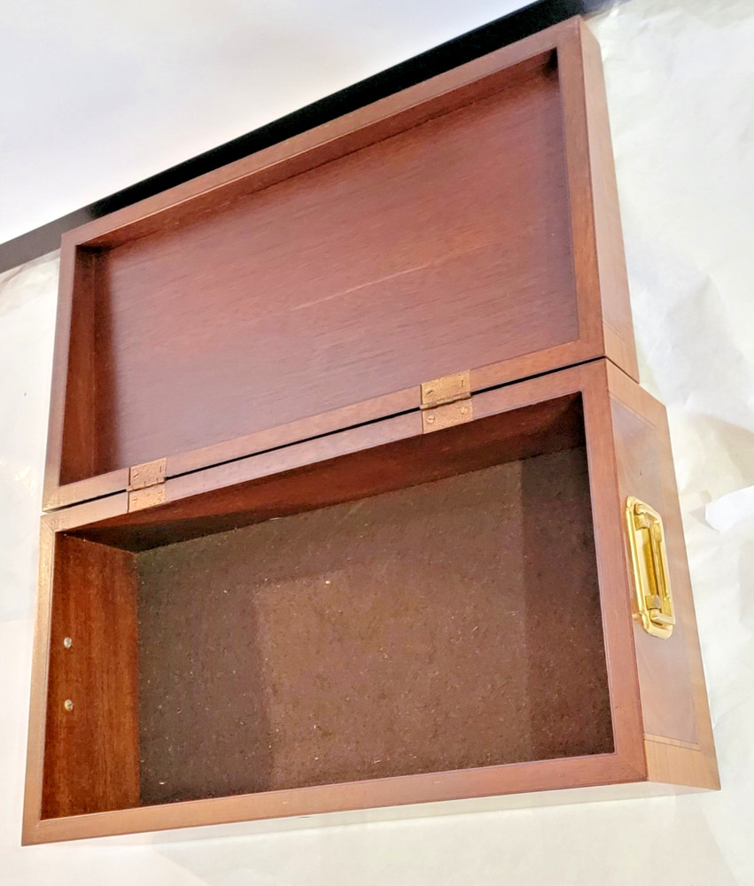 Vintage Inlaid Veneered w/ Hinged Lid Small Trunk-Large Document Box Conch Shell