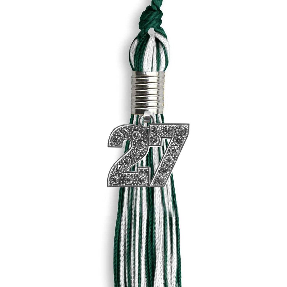 Endea Graduation Hunter Green/White Mixed Color Tassel With Silver Date Drop