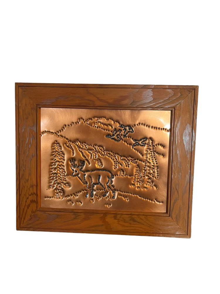 Hand Crafted Unique Hammered Copper Art - Buck & Birds