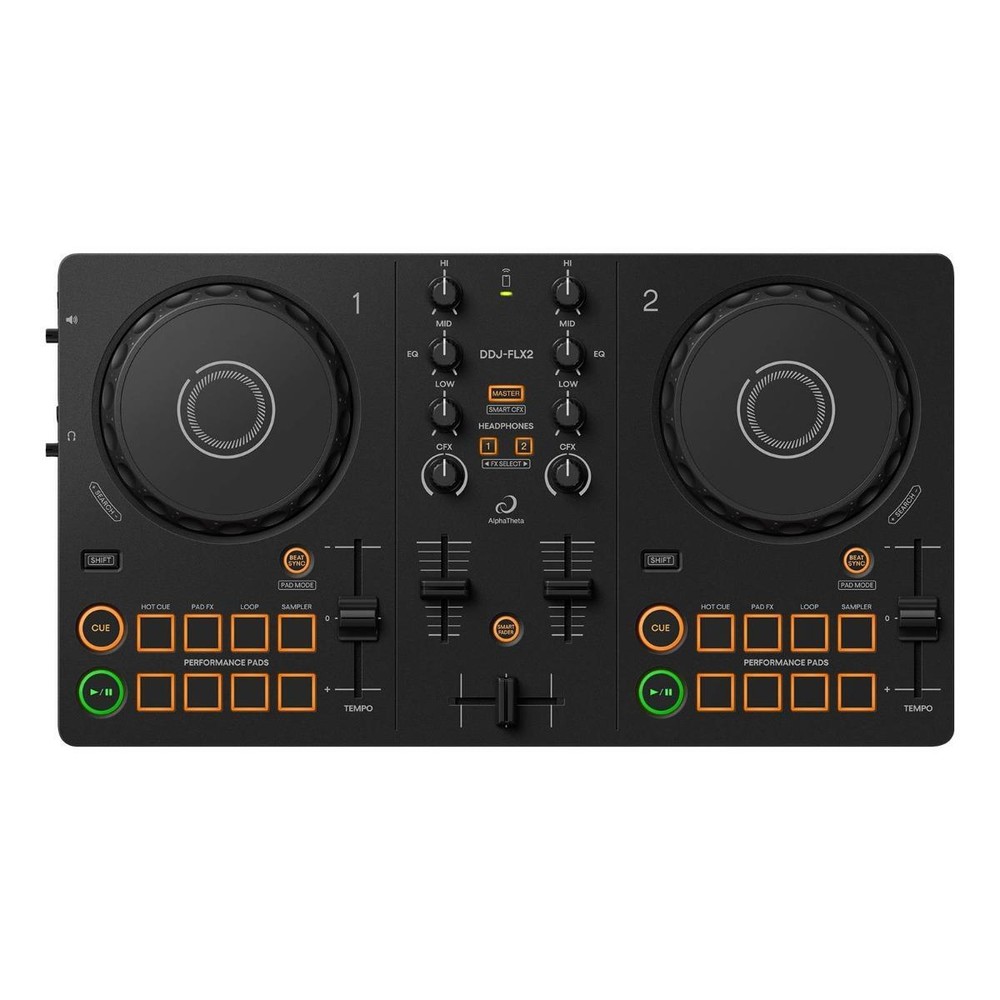 AlphaTheta DDJ-FLX2 Compact Beginner 2-Channel DJ Controller w Headphones