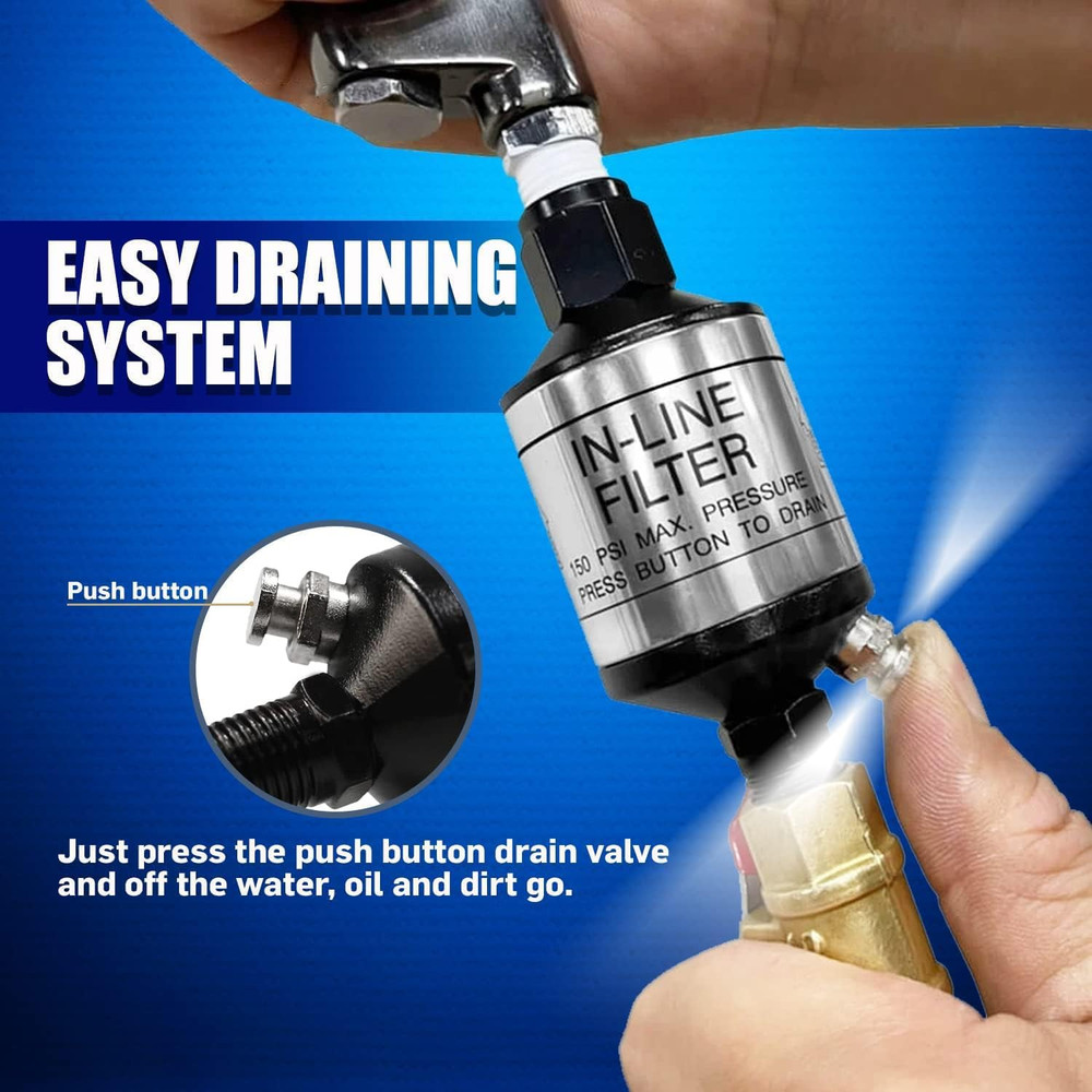 Air Compressor Water Separator, 1/4 NPT Inline Filter & Moisture Trap for Pneuma