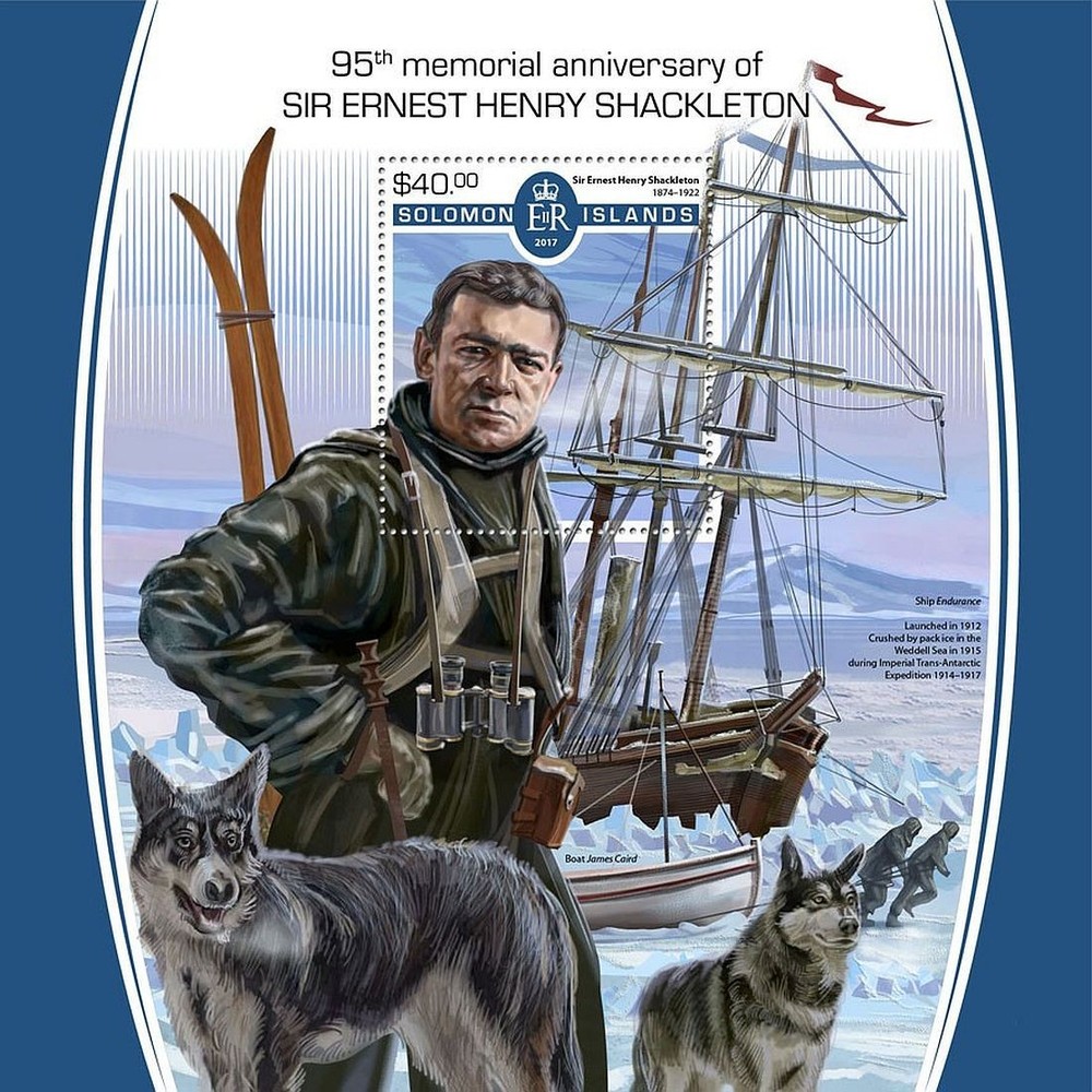 ERNEST SHACKLETON Antarctic Polar Explorer Stamp Sheet #2 (2017 Solomon Islands)