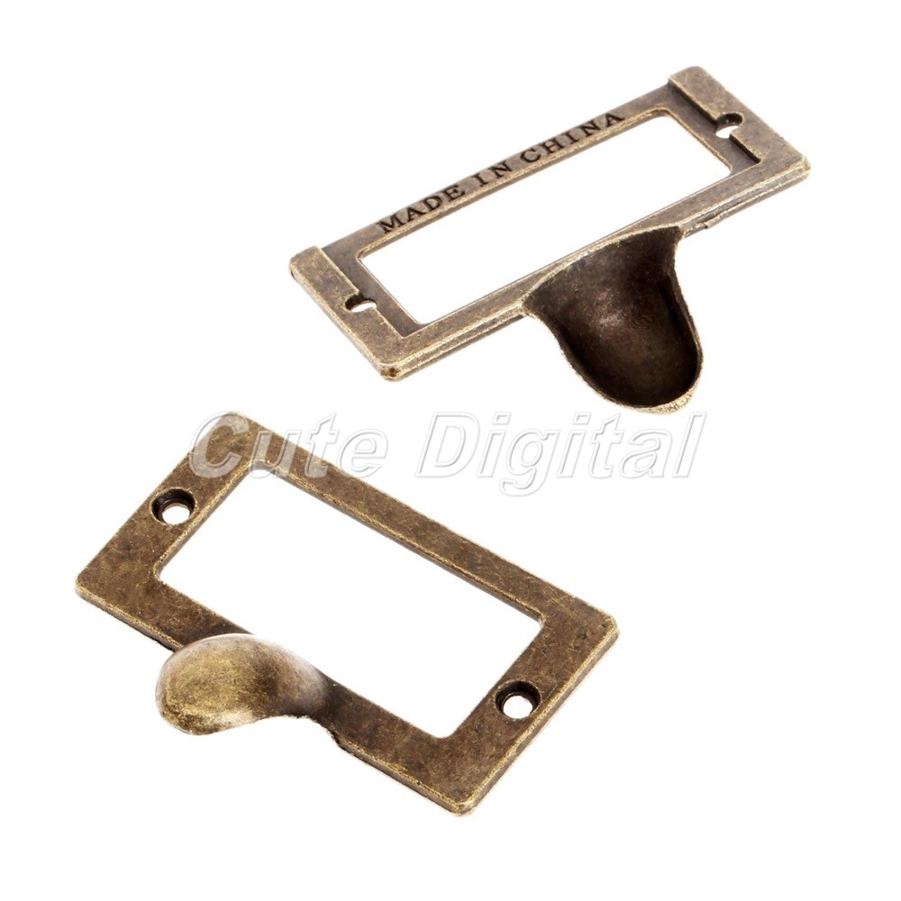 6pcs Antique Brass Cabinet Drawer Label Tag File Name Holder Frame Pull Handle