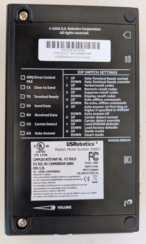 USRobotics USR5686G 56K External Serial Controller Fax Modem V.92 POS RS-232