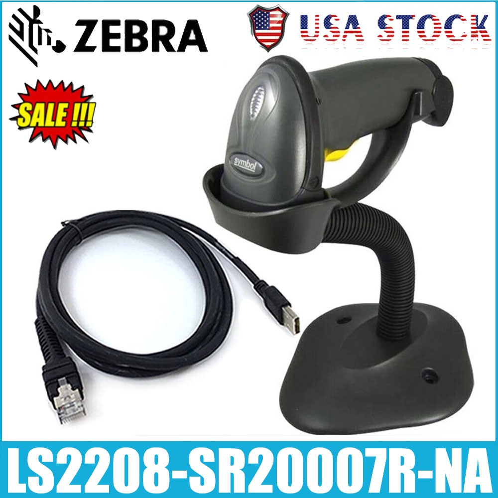 Zebra Symbol LS2208-SR20007R-NA Barcode Scanner Reader With USB Cable and Stand