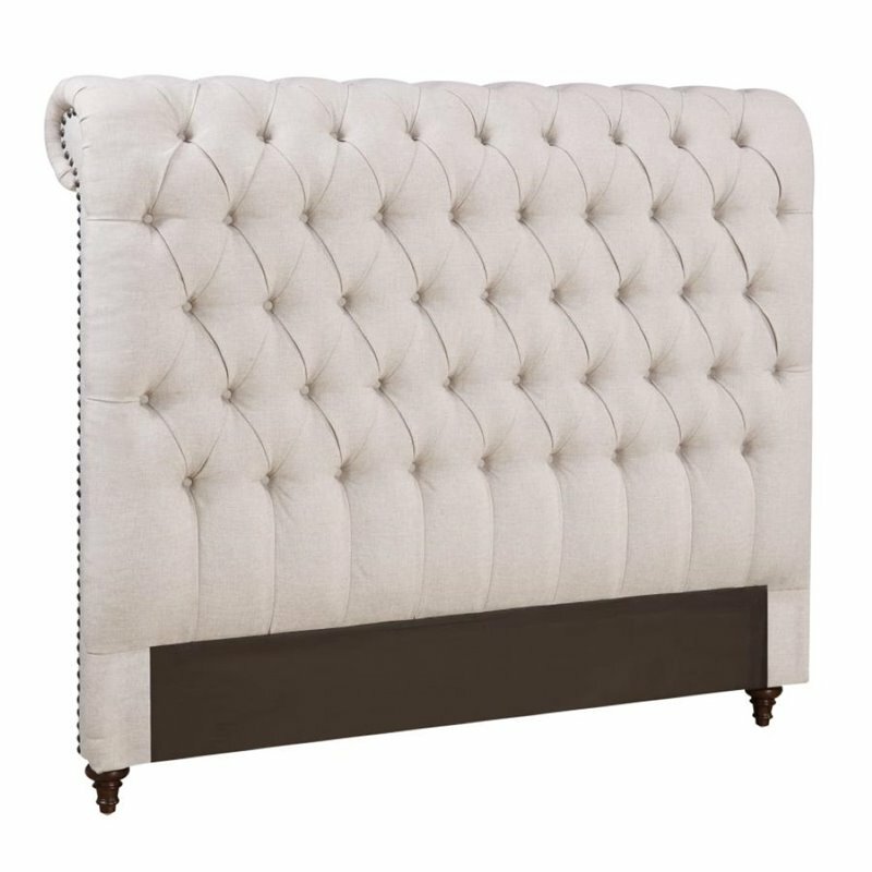 Coaster Devon Fabric California King Button Rolled Tufted Headboard in Beige