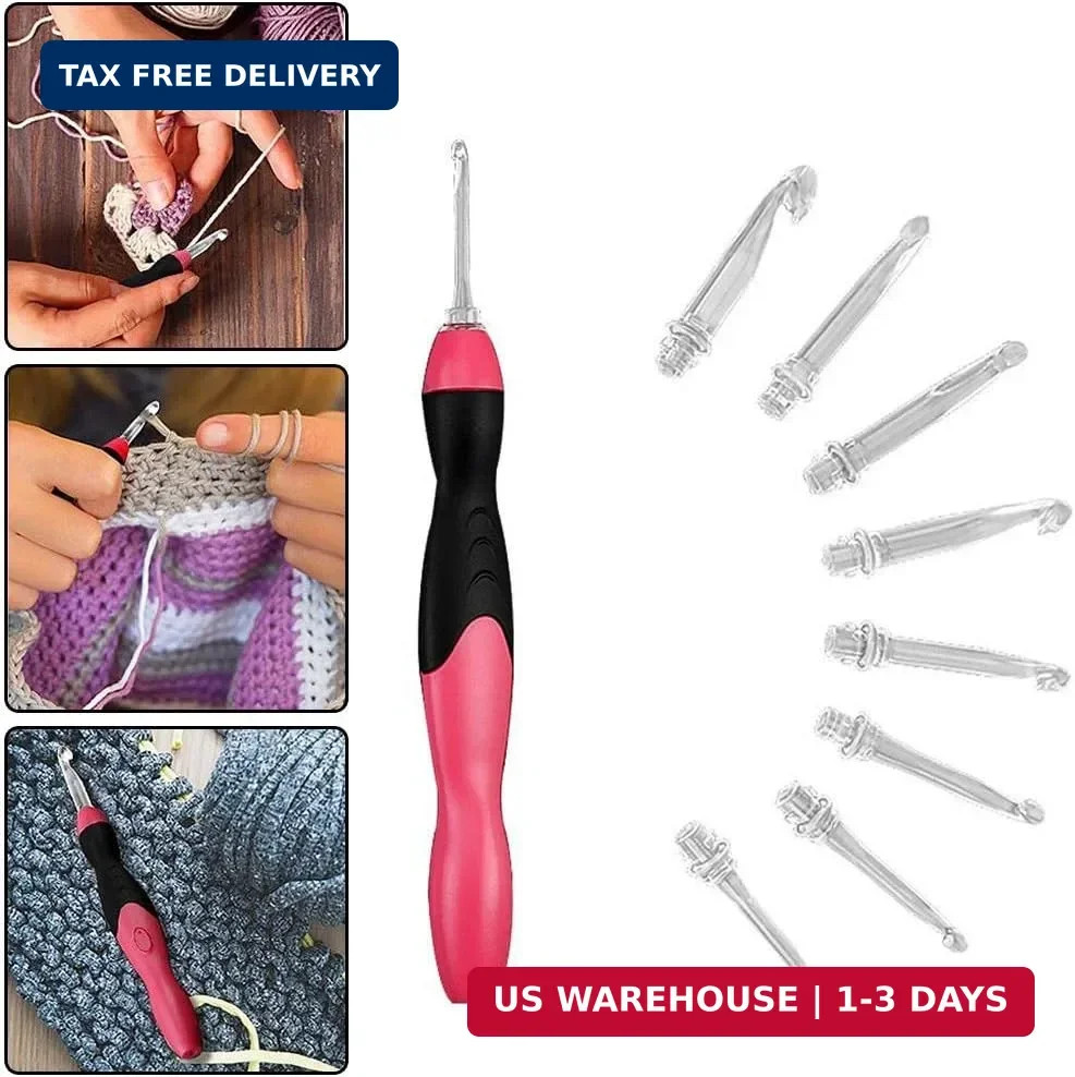 9 Sizes Crochet Hook Set: Interchangeable Crochet Hooks with Light - Light Up Cr