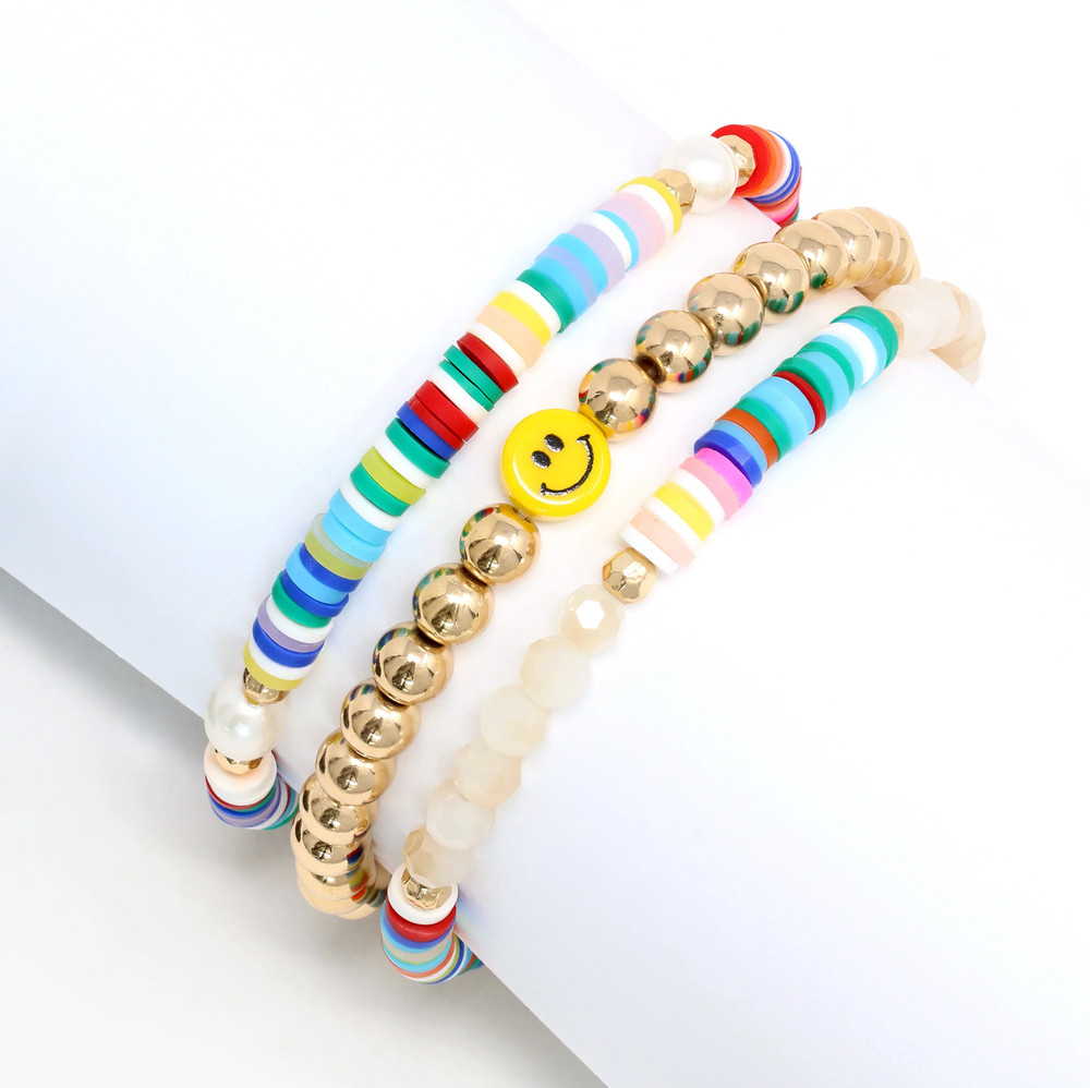 Smiley Face Stackable Set of 3 Bracelets