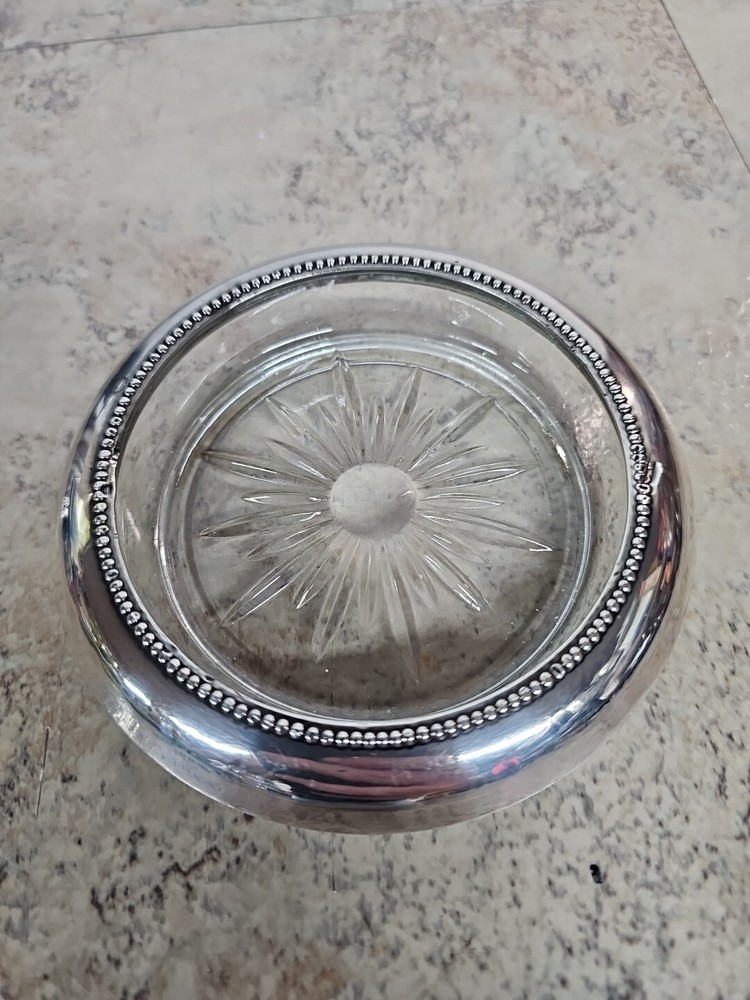 Frank M Whiting Sterling Silver And Crystal Drink Coaster