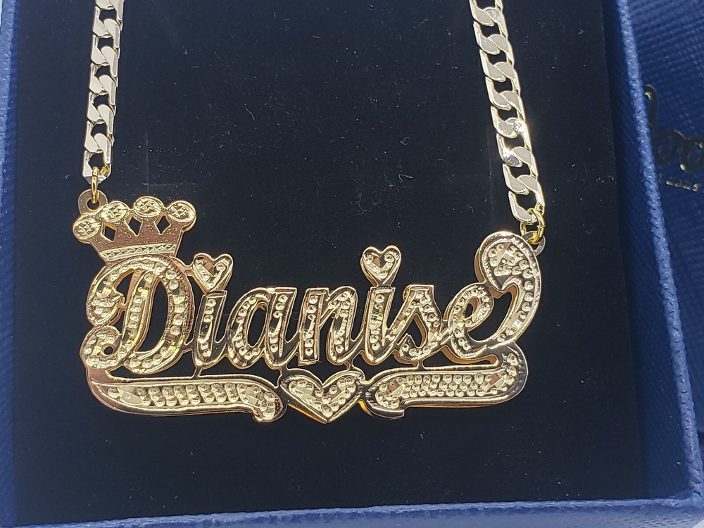 Personalized 14K Gold Plated / 2TONE / SILVER DOUBLE Plated Crown Name Necklace