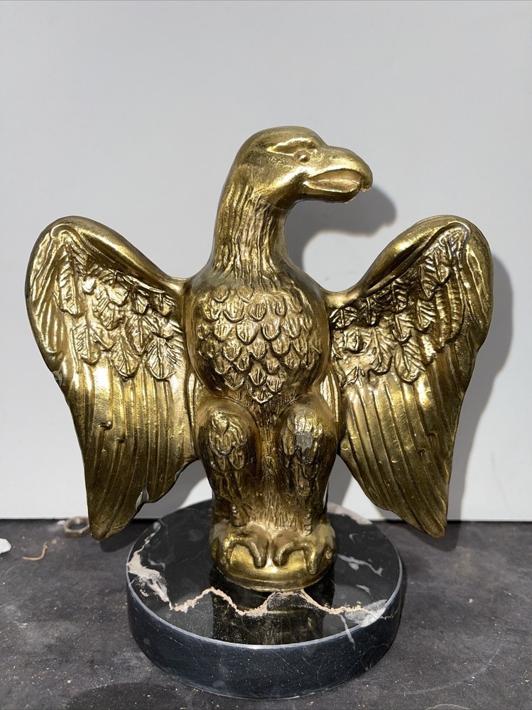 Large Vintage Brass Plated American Eagle On Marble Base