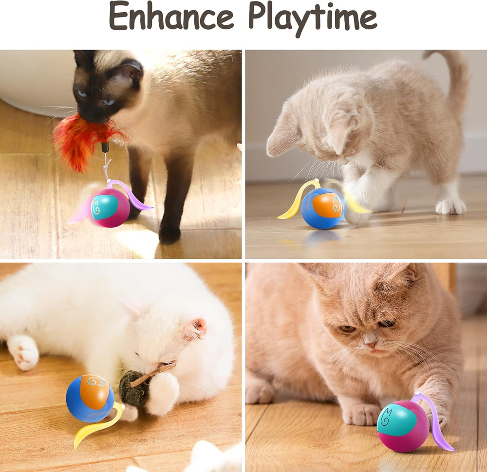 Interactive Cat Ball Toy Set, Fun Tracker, Automatic Rolling Chase Ball with Flu