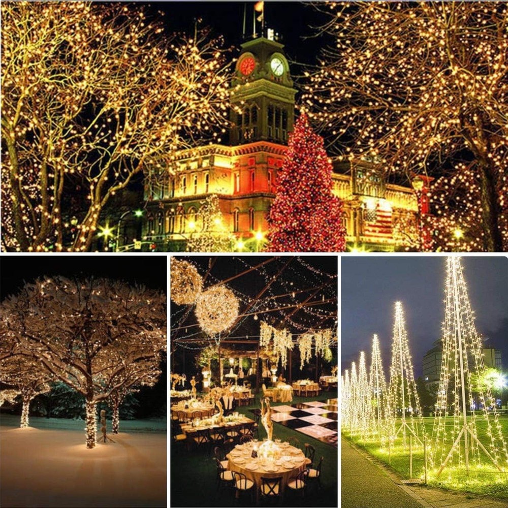 2 Pack 100 LED Solar Powered String Lights Each 33FT Copper Wire 8 Modes Solar