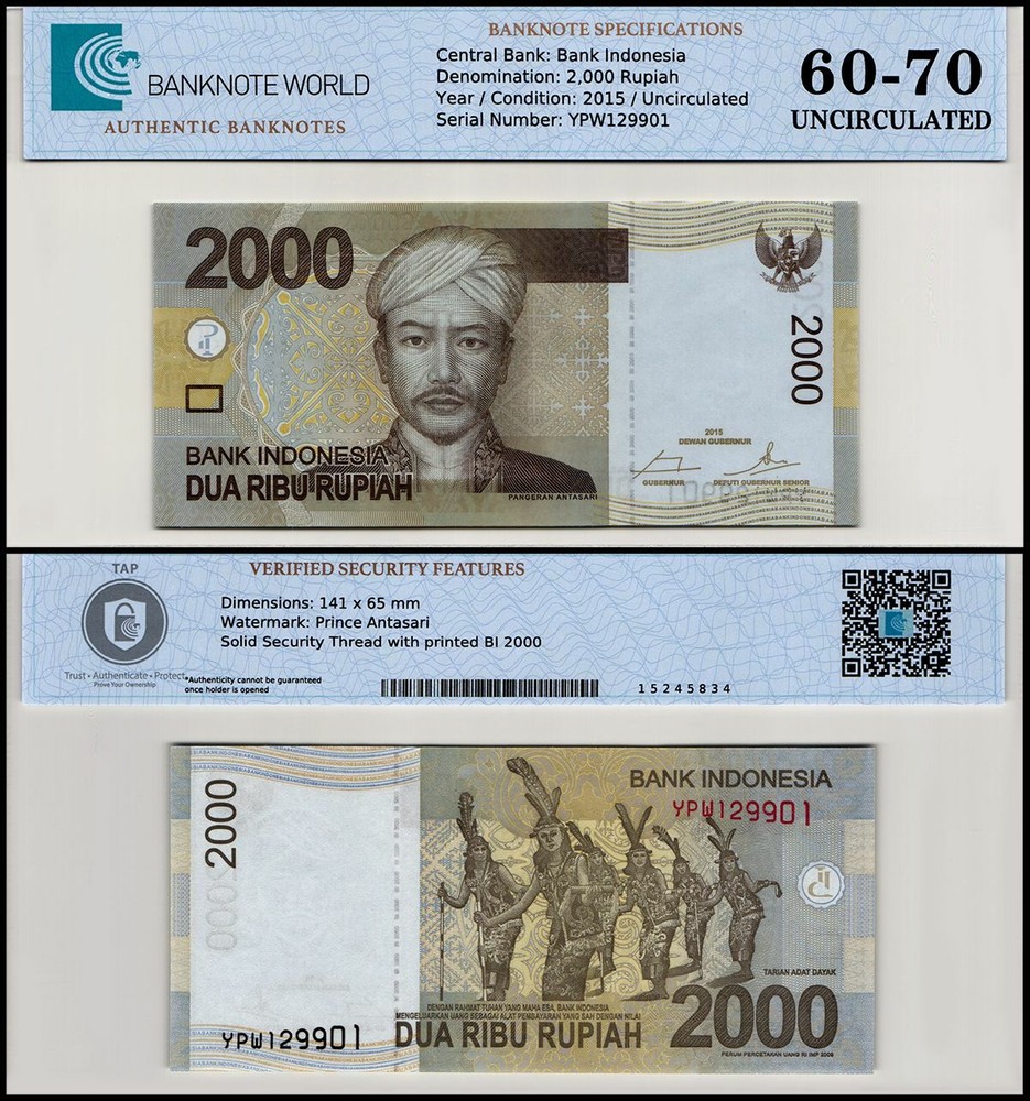 Indonesia 2000 Rupiah, 2015, P-148g, UNC, Authenticated Banknote