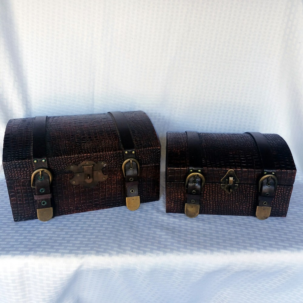 Pair Decorative Suitcase - Steamer Trunk Boxes Stacking Faux Alligator Print