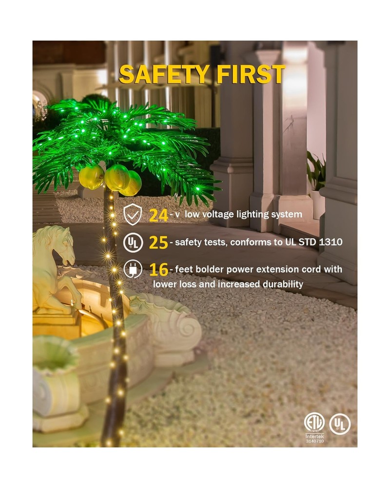 5ft Lighted Palm Tree with Glowing Coconuts - Dimmable, UL Certified, Waterpr...