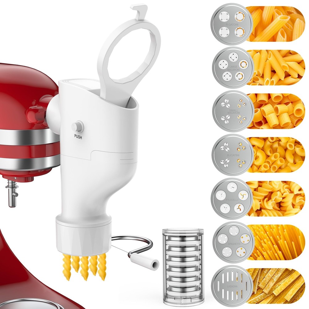 Gourmet Pasta Press Attachment for KitchenAid Stand Mixers – 7 Interchangeabl...