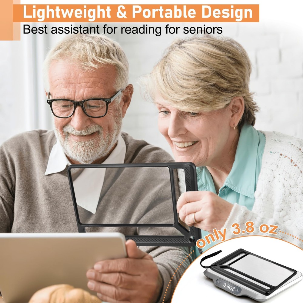 5X Full Page Magnifying Glass for Reading, Lightweight Rectangular Magnifier