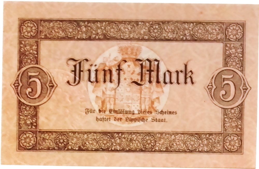 1918 Germany LIPPE 5 MARK banknote UNCIRCULATED