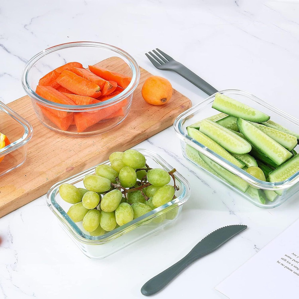 24-Piece Glass Food Storage Container Set, Meal Prep Containers - Stackable,Gray