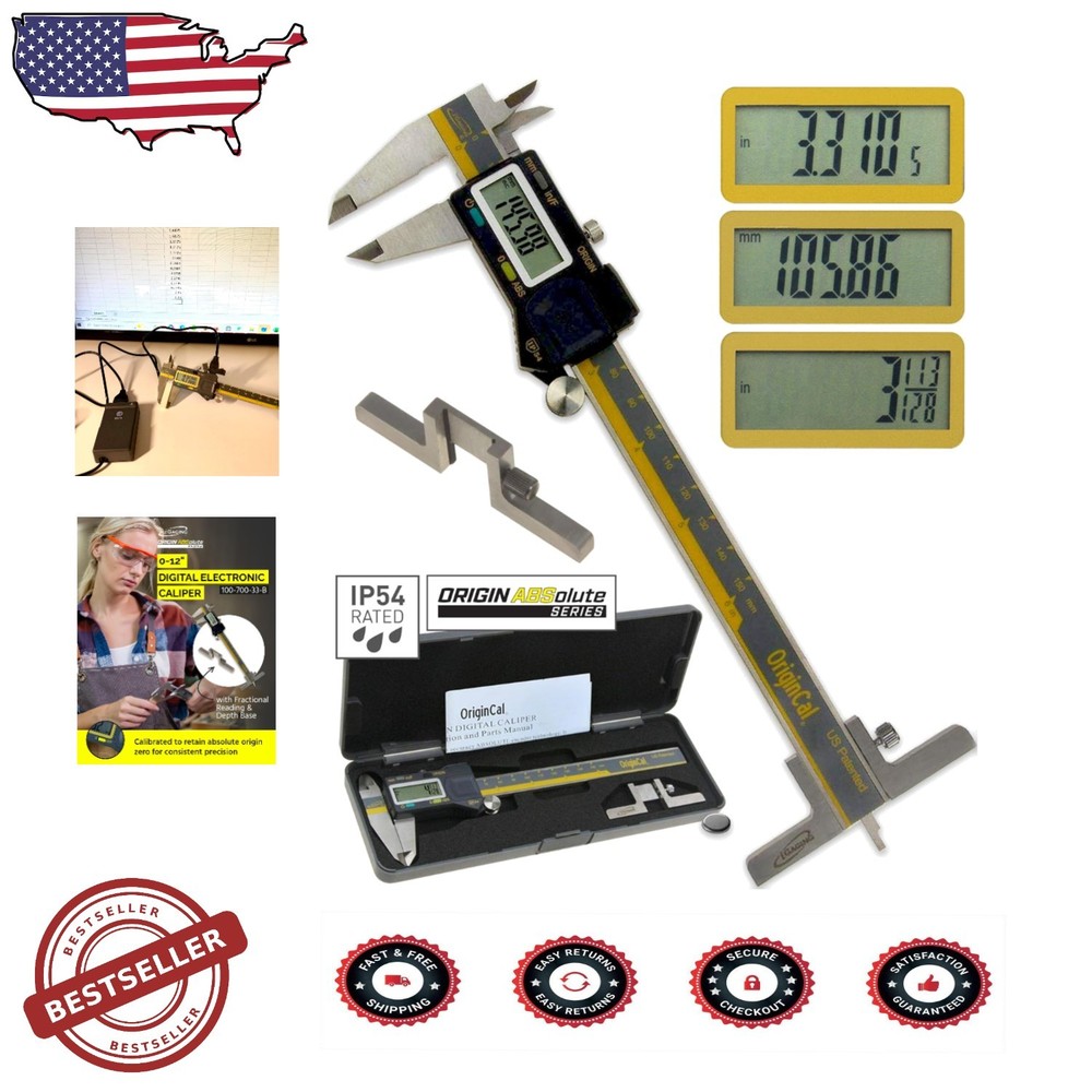 Precision 6" Digital Caliper,  Stainless Steel, USB Output, Absolute Origin