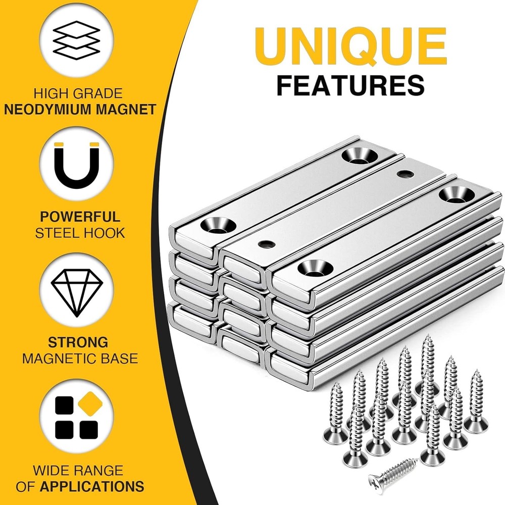 4-Pack Neodymium Rectangular Magnets 80LBS Pull Force with Countersunk Holes