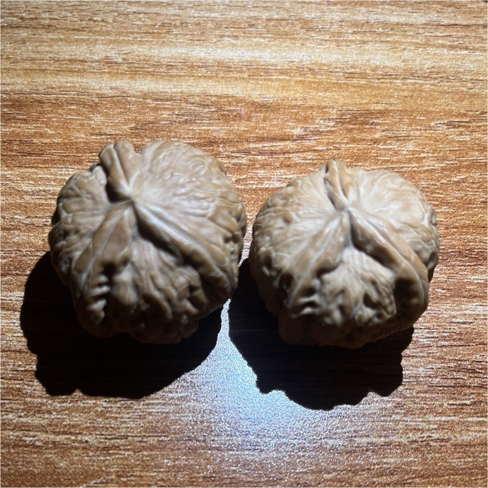 文玩核桃.平谷元包人字 小三棱。白茶一大一下 对子差一点，看好了在下单 36X37X32。34X33X29