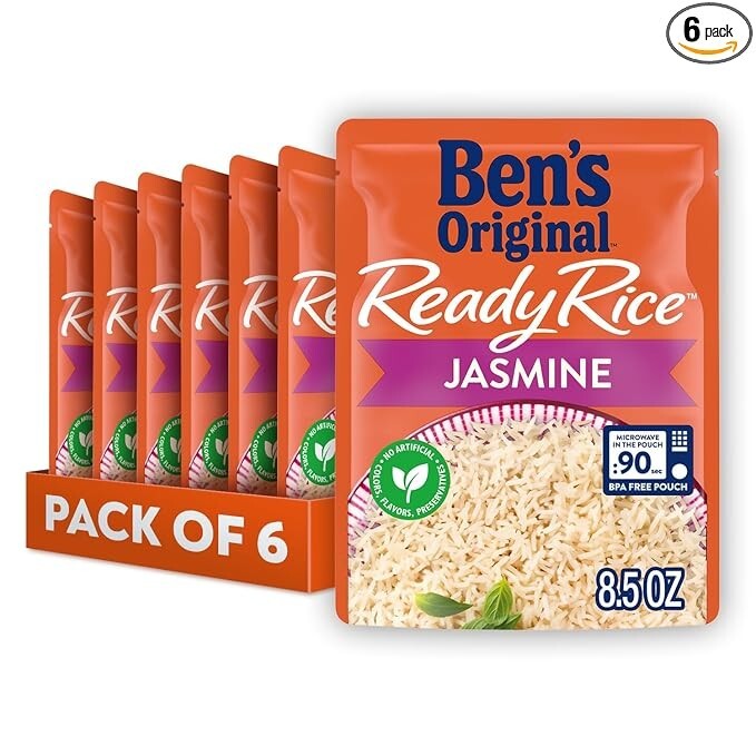 BEN'S ORIGINAL Ready Rice Jasmine Rice, Easy Dinner Side, 8.5 OZ Pouch (PaCK 6)