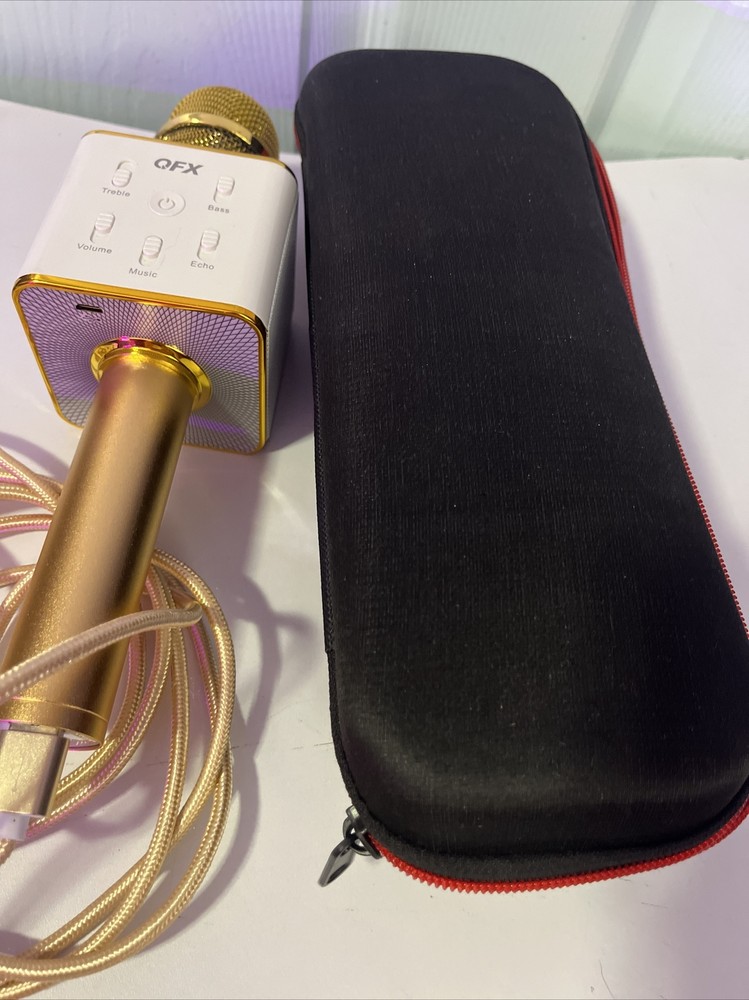 QFX Model Kar-3 Karaoke Microphone With Case And Cable UNTESTED White/Gold