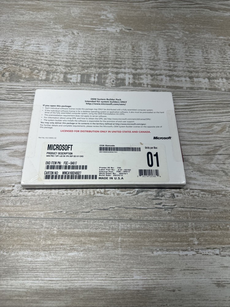 Microsoft Windows 7 Pro Original Hologram DVD 64-bit - OEM Builder Pack
