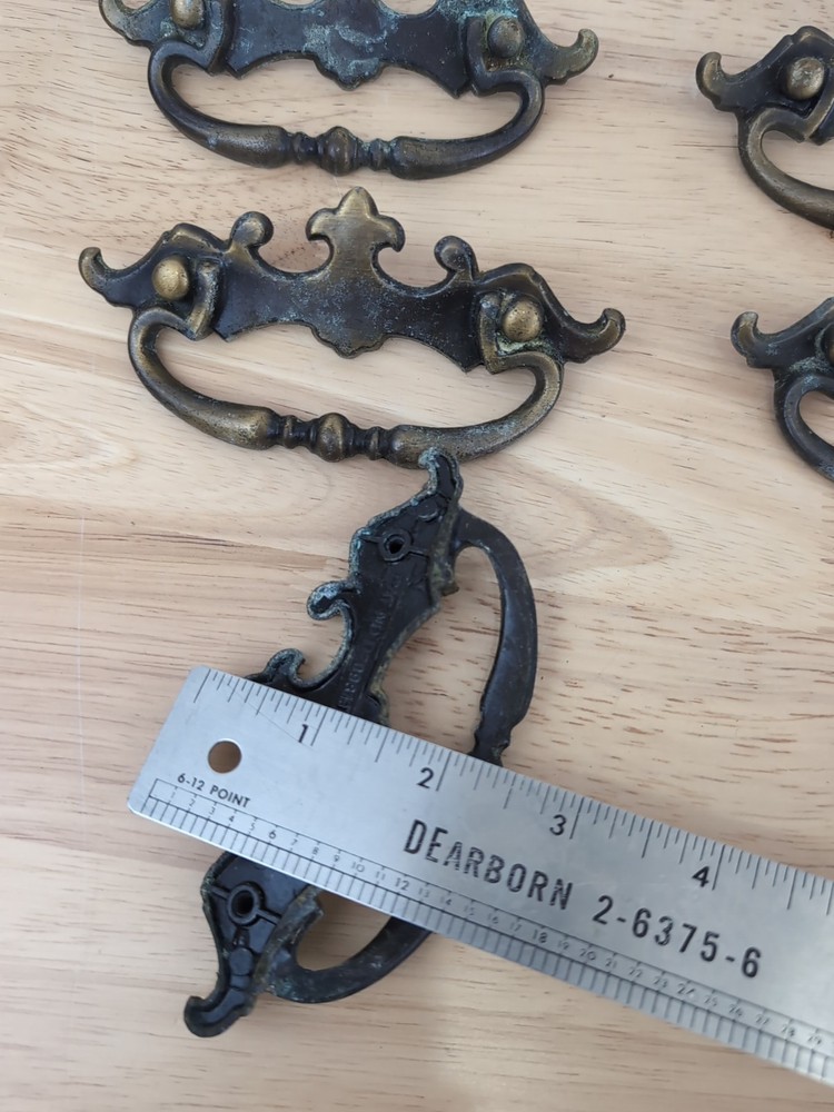 Lot Of 7 Vintage Brass Solid Bar Drawer Pulls 3” Centers Marked 1968 Can