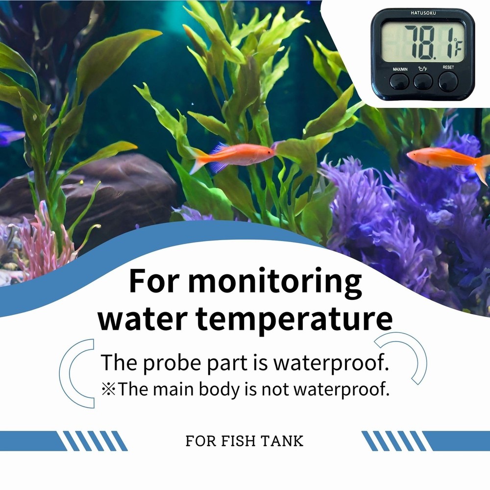 HATUSOKU Digital Thermometer with External Sensor, Magnet, Suction Cup, Black