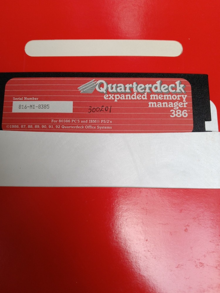 Quarterdeck Expanded Memory Manager 386 6.0 for DOS PCs with 5.25" Disk & Manual