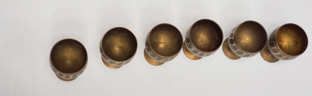 Vintage 6 pc Middle Eastern Turkish style solid brass coffee or tea pitcher cups