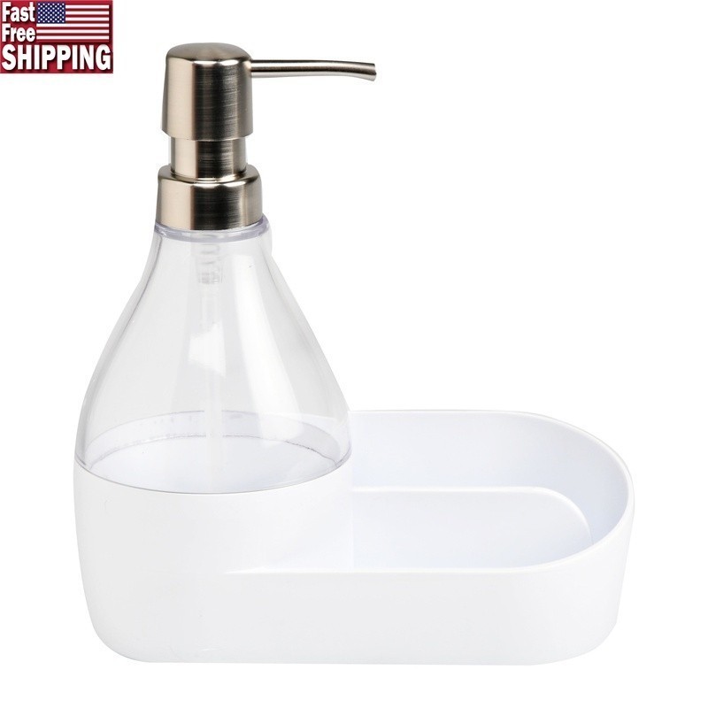 Soap Dispenser & Sponge Holder Dual Compartment Caddy Kitchen Sink Organizer New